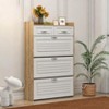 1250 White +Oak Color shoe cabinet with 3 doors 2 drawers,large space for storage - 3 of 4