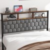Gulches Queen Size Bed Frame With Headboard Brown Wooden Platform Upholstered Soft Side Vintage Shelf Large Under Bed Storage Noise Free No Box Spring - 4 of 4