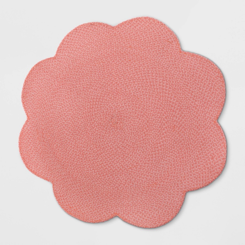 Photos - Area Rug 54" Braided Scallop Kids' Rug Rose Pink - Pillowfort™: Cotton Flower Shape, Flat Pile, Playroom & Nursery Use