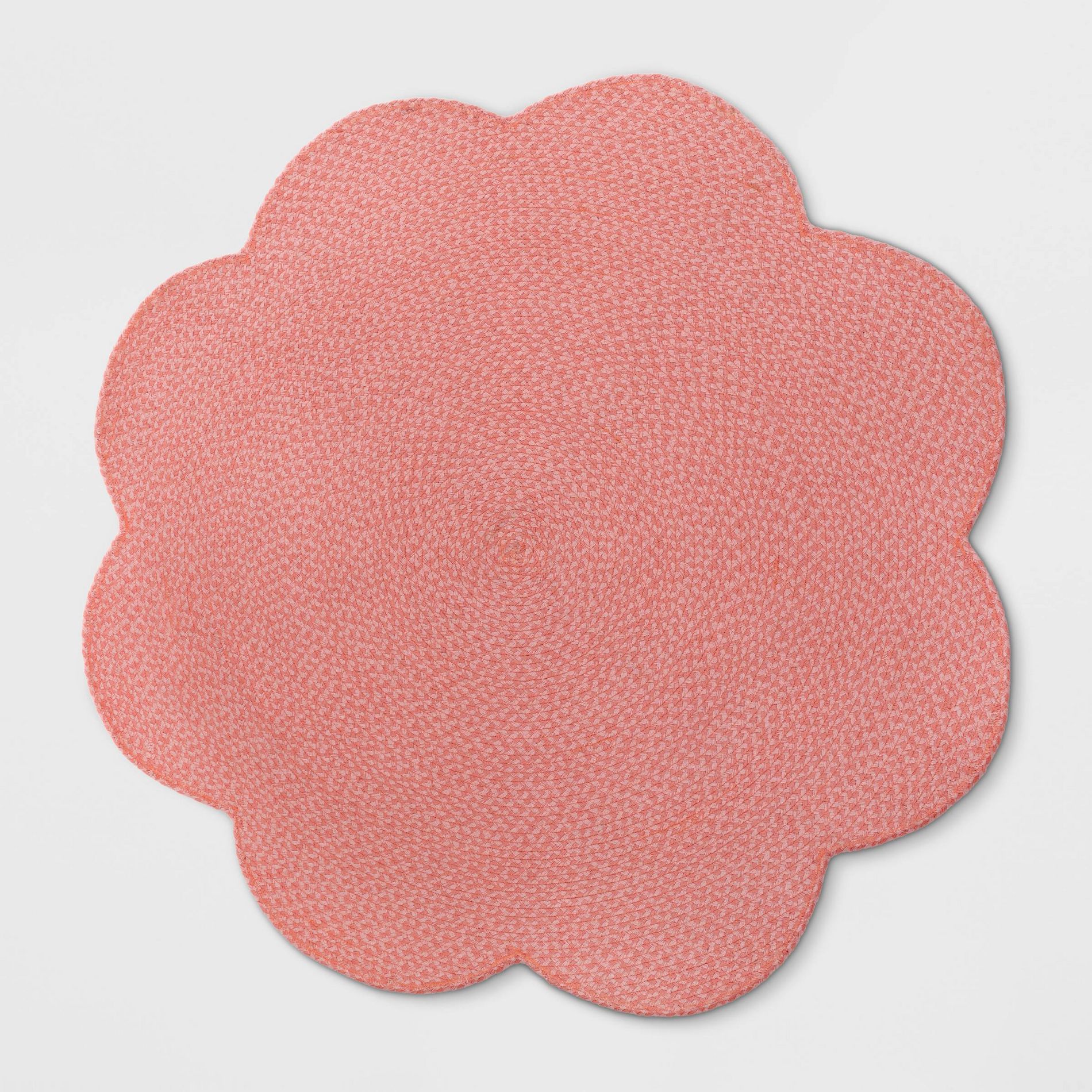 54" Braided Scallop Kids' Rug Rose Pink - Pillowfort™: Round Cotton, Flat Pile, OEKO-TEX Certified, Kids Bedroom Decor