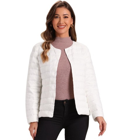 INSPIRE CHIC Women's Winter Lightweight Button Down Packable Long Sleeve Puffer Jacket Medium White