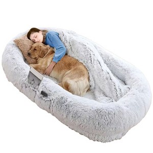 iMountek"Human-Sized Dog Bed with Pillow & Blanket, Washable Plush Cover, Large Bean Bag for Adults & Pets"gray - 1 of 4