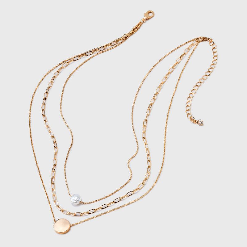 Gold 3 Row With Pearl &#38; Coin Necklace - A New Day&#8482; Gold, 4 of 8