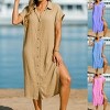 Coolmee Women's Casual Short Sleeve Side Split Button Down Long Cover Ups Shirt Dress - 3 of 3