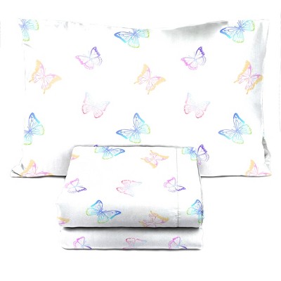 White Organic Cotton Twin Butterfly Sheet Set