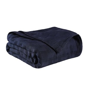 HomeRoots King Navy Blue Cotton Basketweave Geometric Blanket - 1 of 4
