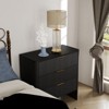AEELLEEA Wooden Cabinet with 3 Drawers Wavy Pattern Modern Bedside Cupboard Dressing Table for Bedroom 78CM Long Black Color - 4 of 4