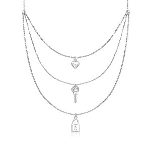 Ross-Simons Sterling Silver Heart, Key and Lock Charm Layered Necklace. 16 inches - 1 of 3