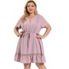 Agnes Orinda Women's Plus Size Elegant Short Sleeve Tie Waist Ruffle Hem At Knee Dresses - 4 of 4