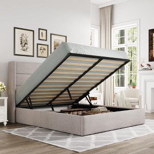 Allewie Lift Up Storage Bed, Button Tufted Headboard with Wingback, No Box Spring Needed, Hydraulic Storage - 1 of 4