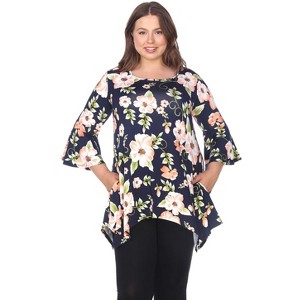 Women's Plus Size Floral Printed Blanche Tunic Top with Pockets - White Mark - 1 of 3
