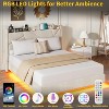 Queen Size Floating Bed Frame with RGB LED Lights and Charging Station,Upholstered Platform Bed with Storage Headboard and Button Tufted Design - 3 of 4