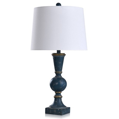 StyleCraft Asher Traditional Distressed Bannister Table Lamp Blue : UL Listed, Linen Shade, Polyresin Body