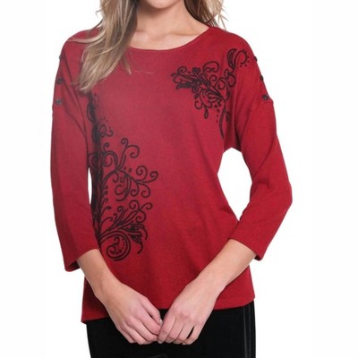 Women's Dolman 3/4 Sleeve Wide Neck with Sequin Print Top - Multiples
