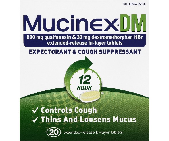 Mucinex DM Expectorant & Cough Suppressant Tablets - Guaifenesin - 20ct