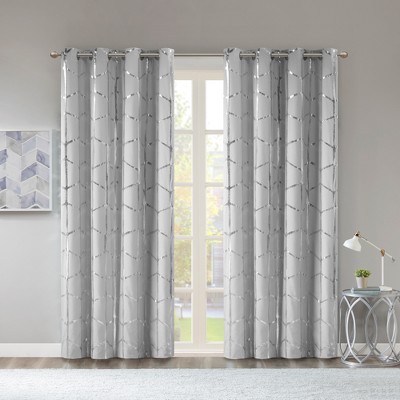 84"x50" Arielle Total Blackout Metallic Printed Curtain Panel Gray