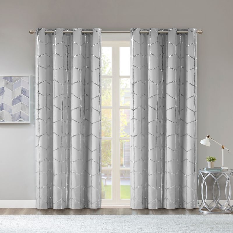 Arielle Total Blackout Metallic Printed Curtain Panel, 1 of 13