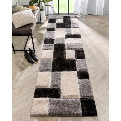 San Francisco Black and Gray Geometric Shag Rug