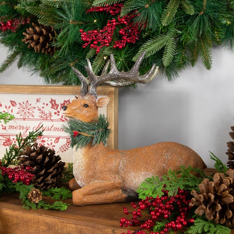 Northlight 10" Glittered Brown Kneeling Deer Christmas Decoration, 2 of 8