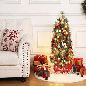 3/4.5ft Pre-Lit Snow Flocked Christmas Tree with 200 Warm White LEDs, 8 Lighting Modes, Sleigh Base, Artificial Xmas Tree for Home - 1 of 4