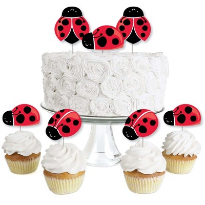 Big Dot of Happiness Happy Little Ladybug - Dessert Cupcake Toppers - Baby Shower or Birthday Party Clear Treat Picks - Set of 24