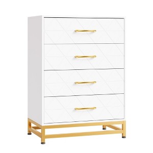 36" 4-Drawer Dresser w/Gold Handlesm, Waterproof MDF Storage Cabinet, White/Pink/Black - 1 of 4