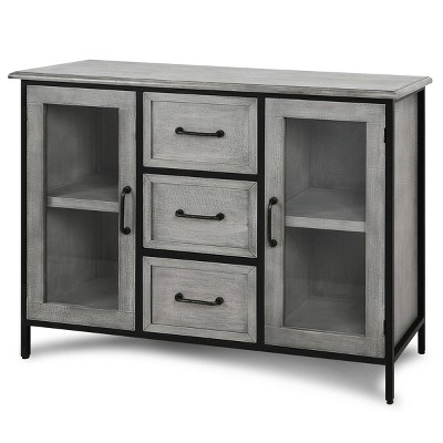2 Doors and 3 Drawers Wood and Metal Cabinet Brown - StyleCraft: Industrial Mango Veneer Accent Storage