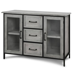 2 Doors and 3 Drawers Wood and Metal Cabinet Brown - StyleCraft: Industrial Mango Veneer Accent Storage - 1 of 4