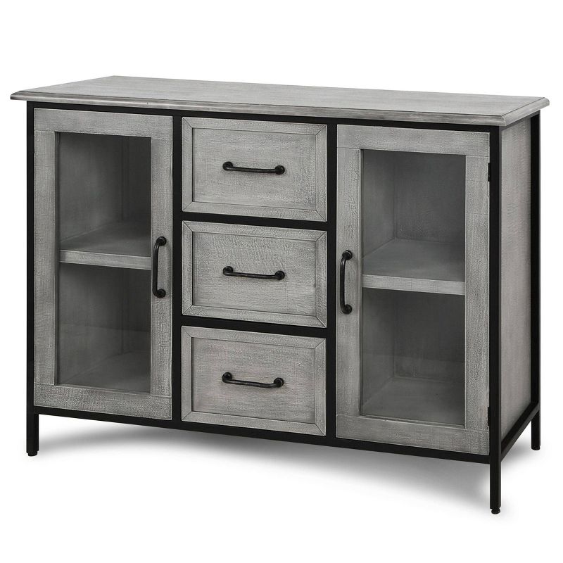 2 Doors and 3 Drawers Wood and Metal Cabinet Brown - StyleCraft, 1 of 6