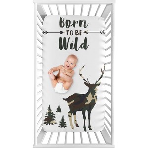 Sweet Jojo Designs Boy Photo Op Fitted Crib Sheet Woodland Camo Beige Green and Black - 1 of 4