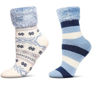 MeMoi Women's 2 Pair Pack Plush Non-Skid Cabin Crew Socks - 1 of 3