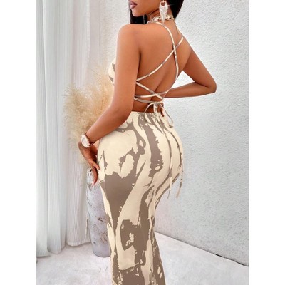 Mocamel Sexy Tie - Dye Open Back Halter Maxi Dress - Beach & Valentine's Day