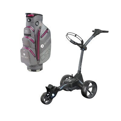 Motocaddy M5 GPS Electric Foldable 3 Wheel Golf Caddy Cart & Remote Control with Dry Series Lightweight Nylon Carrying Golf Club Cart Bag, Fuchsia