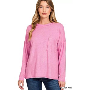 I am a Fashion junky Zenana Soft Melange Hacci Round-Neck Long Sleeve T-Shirt - 1 of 3