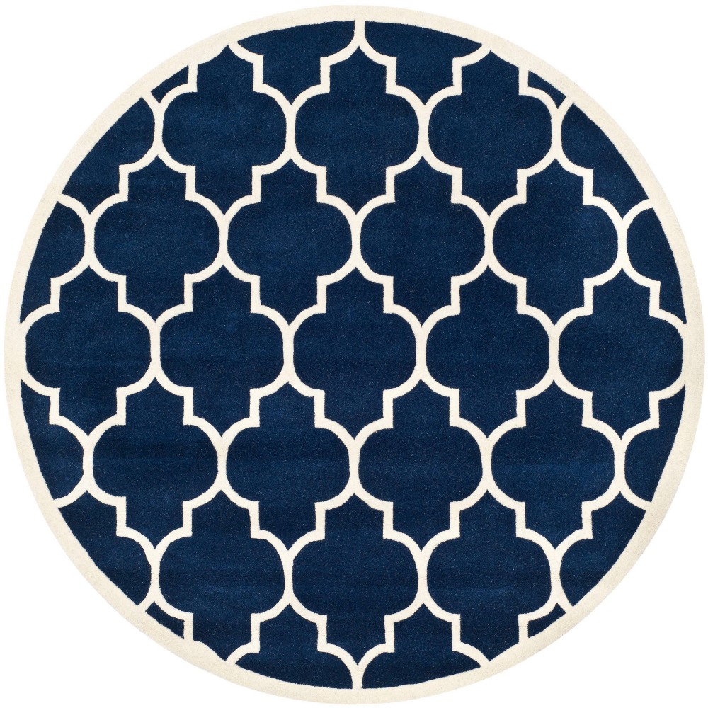 5'x5' Round Brandy Quatrefoil Design Tufted Area Rug Dark Blue/Ivory Round - Safavieh