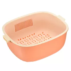 Unique Bargains Kitchen Colander Bowl Plastic Fruit Bowl Colanders Pasta Strainer Dual-Layer Draining Bowl Pink