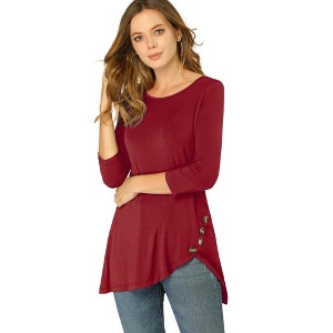 Allegra K Women's 3/4 Sleeve Round Neck Button Decor Casual Stretchy Tunic Tops - 1 of 4