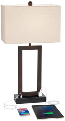 Todd Bronze Metal Table Lamps with USB and Oatmeal Shade
