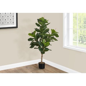 Monarch Specialties Artificial Plant 47 inch Tall Fiddle Tree Indoor Faux Fake Floor Greenery Potted Real Touch Decorative Green Leaves Black Pot - 1 of 4