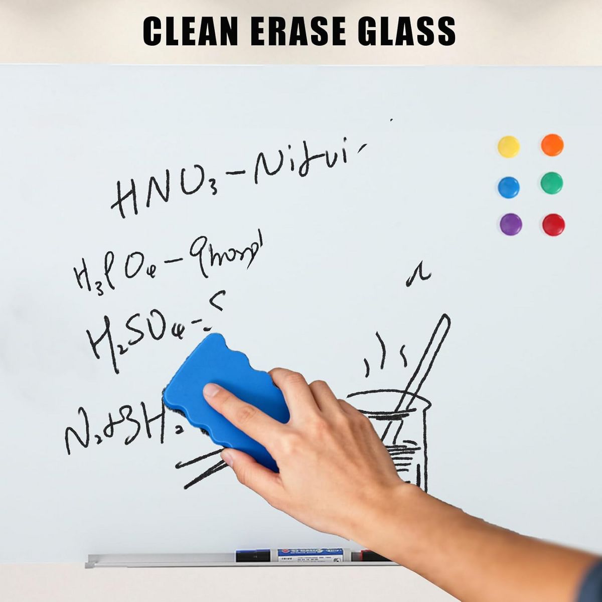 Magnetic Tempered Glass Whiteboard, Wall Mount Frameless Dry Erase Board with Marker Tray, Magnets, Eraser & Markers for Office & Home - thumbnail 6