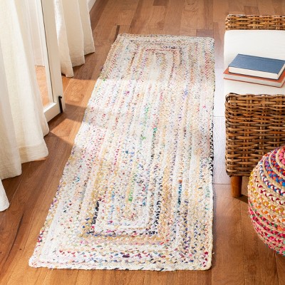Handmade Ivory and Multicolor Wool Cotton Braided Runner Rug