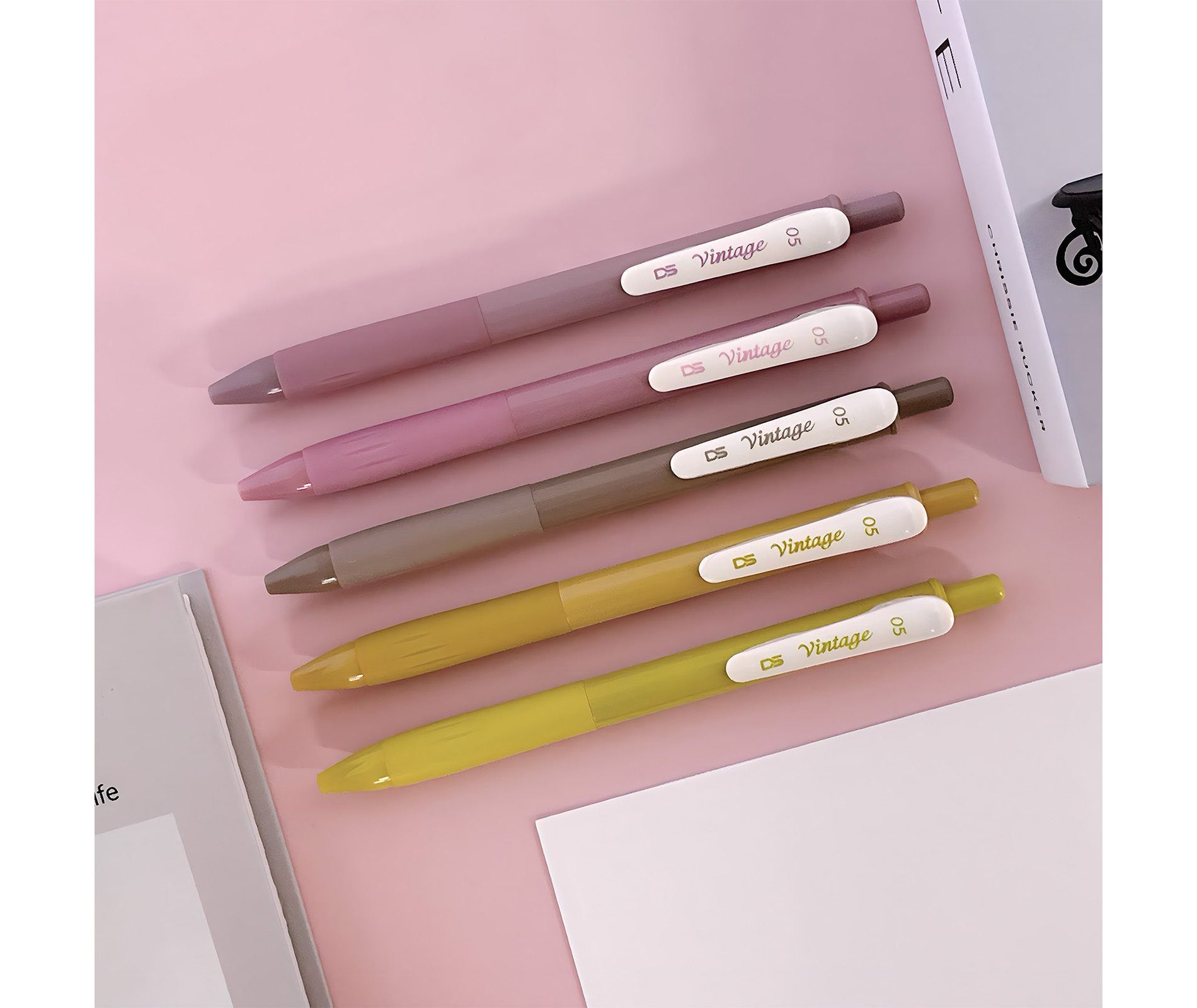 Wrapables Multi-Color Retractable Gel Pen Set (5 pack), 0.5mm Fine Point, for Writing, Journaling, Drawing, Home and Office, Spring Neutral