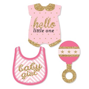 Big Dot of Happiness Hello Little One - Pink and Gold - DIY Shaped Girl Baby Shower Party Cut-Outs - 24 Count - 1 of 4
