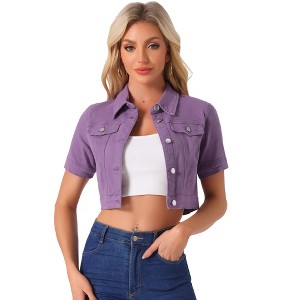 INSPIRE CHIC Women's Casual Short Sleeves Crop Denim Jacket - 1 of 4