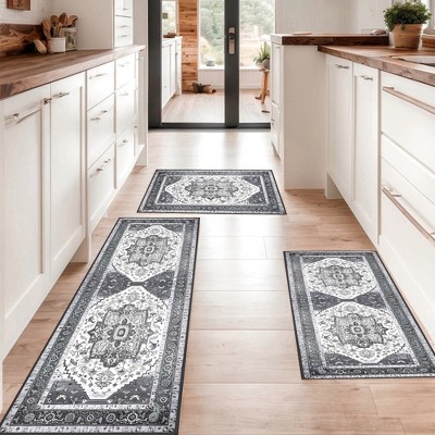 FURNIinspire Floor Mats 3 Piece Washable Kitchen Rug Farmhouse Area Rugs Non Skid Bohemian Mat for Entryway, Home Decor, Blue, 60"*20"