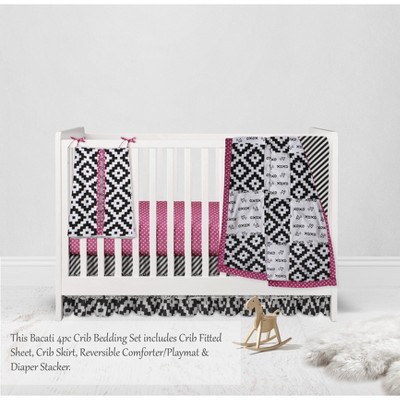 Bacati - Love  Black Fuschia 4 pc Crib Bedding Set with Diaper Caddy