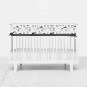 Bacati - Owls Gray/Beige Neutral Cotton Long Crib Rail Guard Cover - 1 of 4