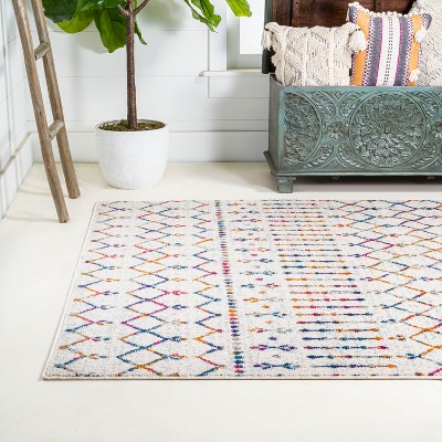 Cream and Multi Diamond Pattern 8' x 10' Synthetic Area Rug