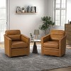 Set of 2 Eulalia 28.74 Wooden Upholstery Wide Genuine Leather Swivel Chair with Swivel Metal Base and Squared Arms| ART OF LIVING DESIGNS - 2 of 4