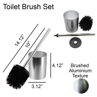 Medium Silver Brushed Aluminum Toilet Brush and Holder Set